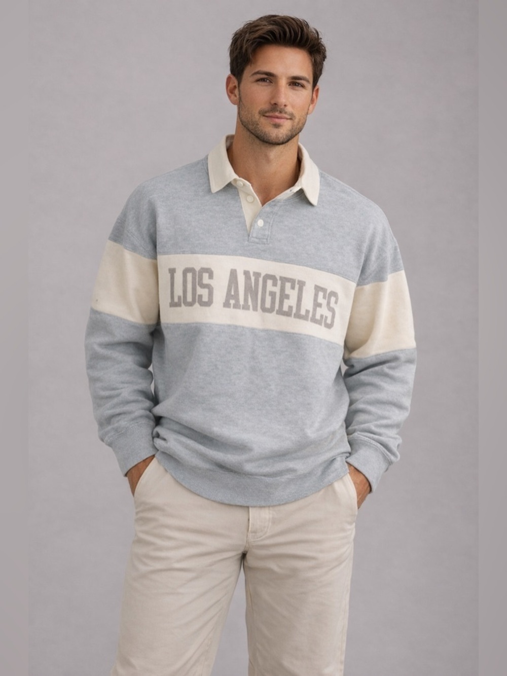 American Eagle Los Angeles Rugby Sweatshirt Gray and Cream Size S